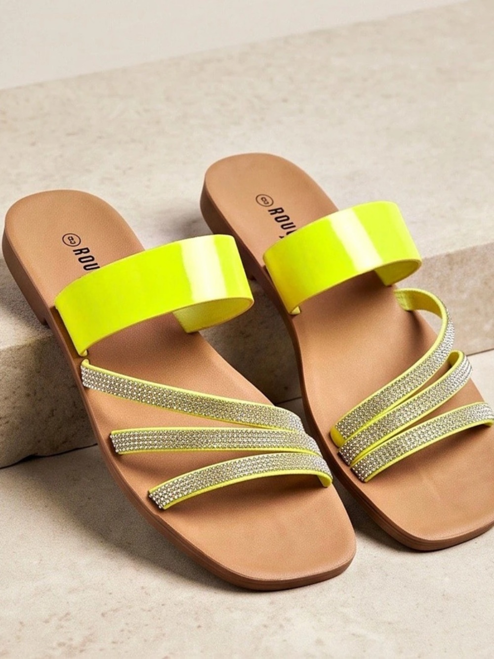 Rouge Helium Rhinestone Strap Sandals in Yellow